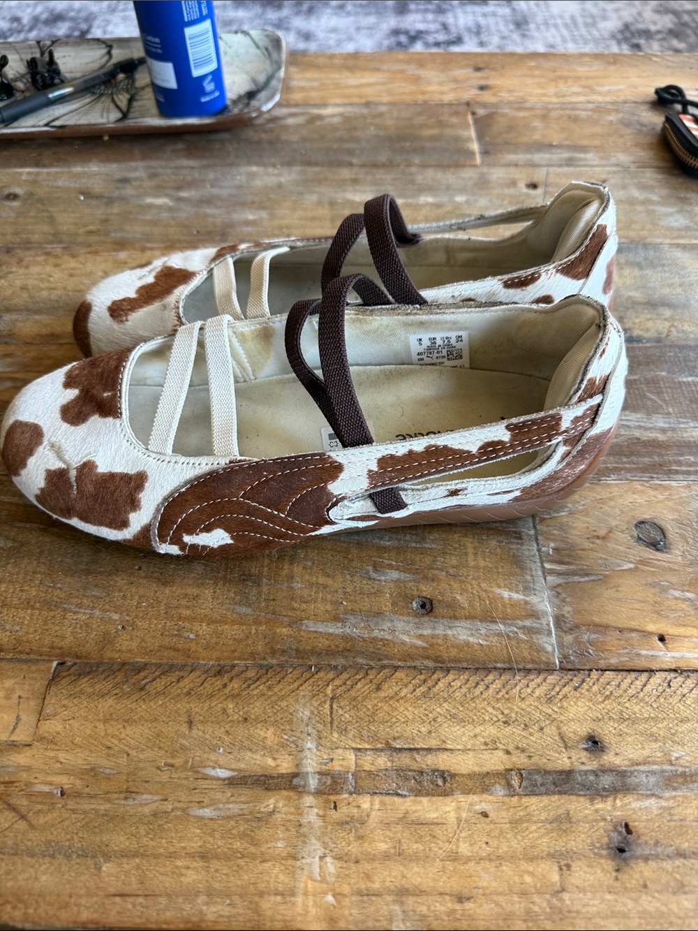 Puma Brown and White Cow-Print Ballet Sneakers